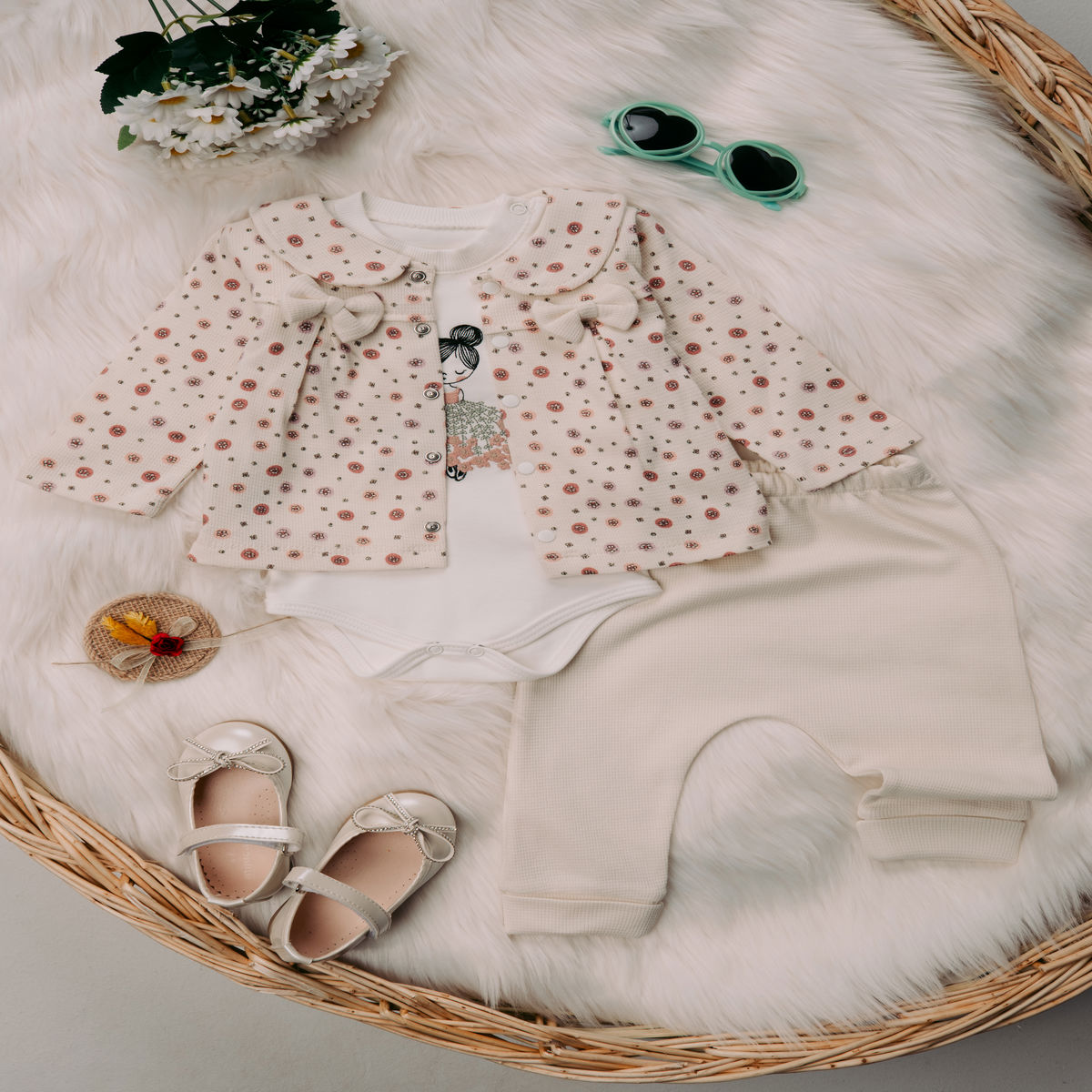 1387 ÇİÇEK BASKILI ÜÇLÜ TAKIM